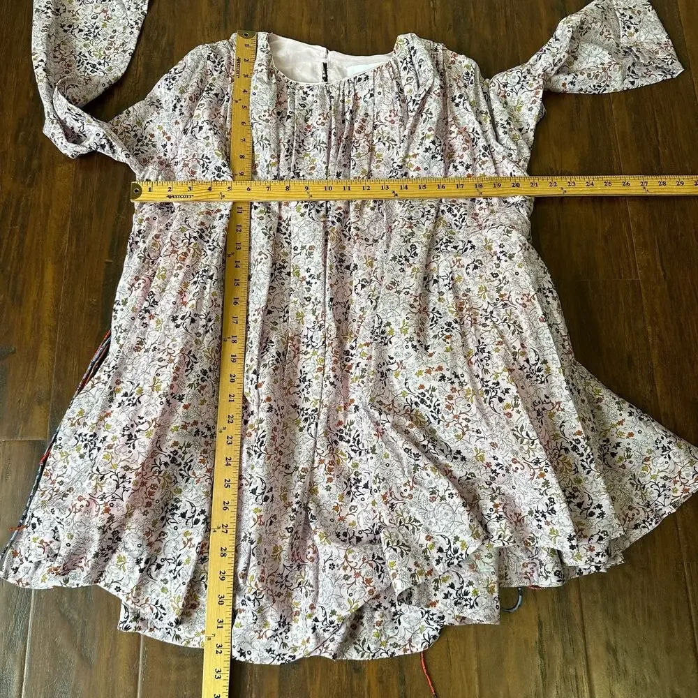 ELLIETTE Tate Mini Dress Pink Floral Silk Long Sleeve Tie Waist Fairy